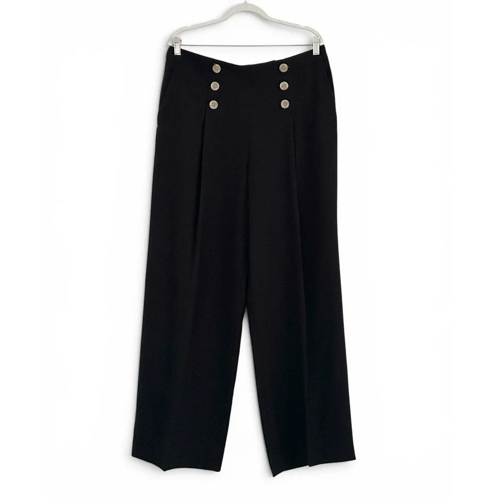 Ann Taylor Women's Size 12 Black High Rise Wide Leg Full Length Sailor Pants NWT